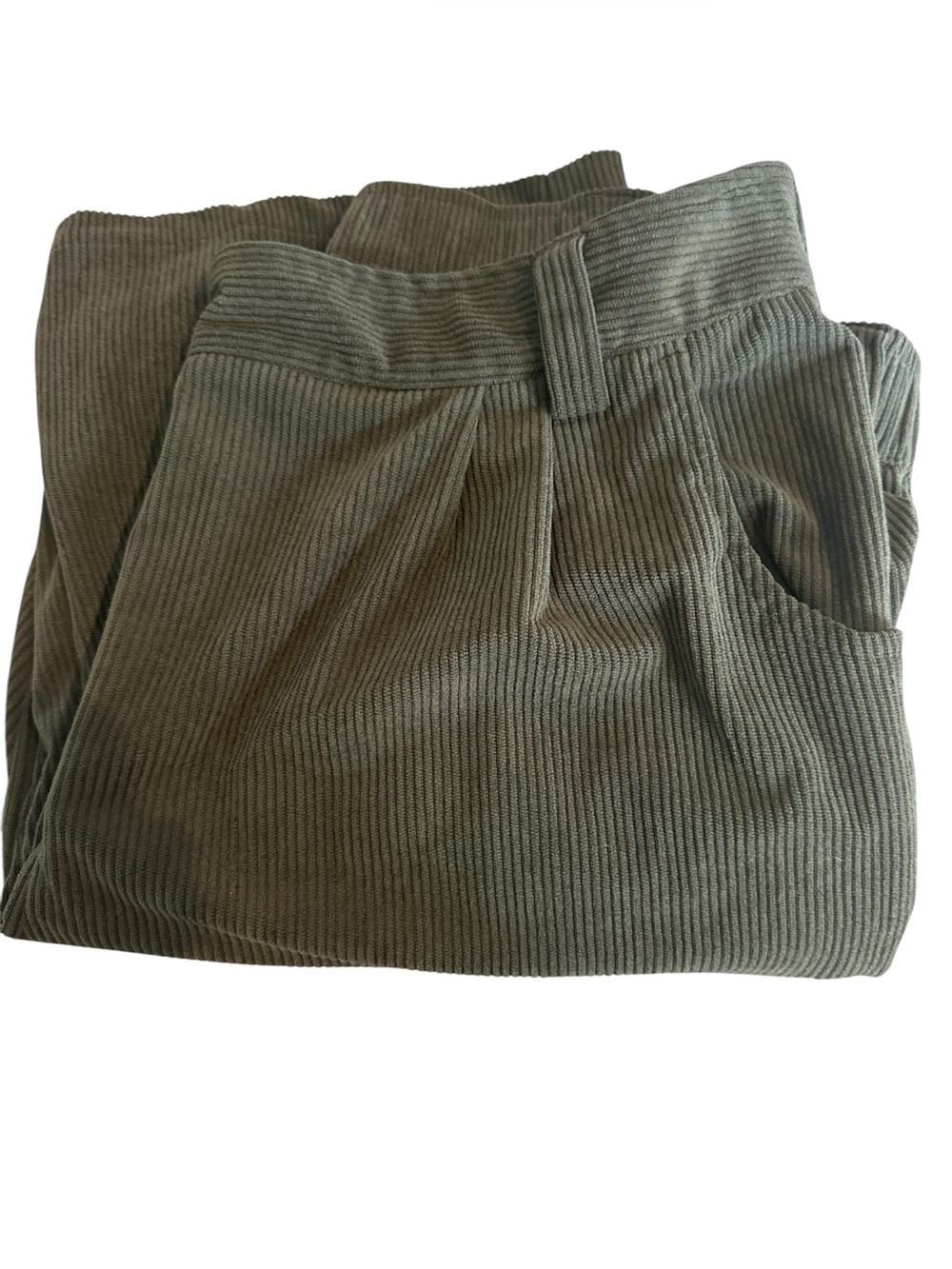 Halara AuraCord™ Olive Green High-Waisted Corduroy Pleated Wide Leg Pants   XL - Picture 9 of 12